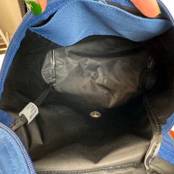 LONGCHAMP Le Pliage Backpack Navy Brown Snap Button Top Handle Adjustable FRANCE - Picture 11 of 12